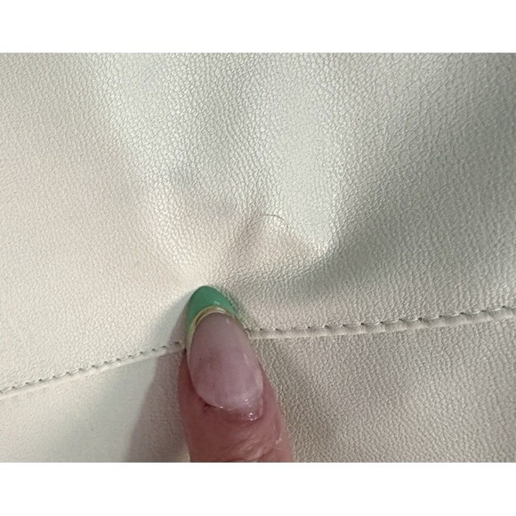 Faux Leather Long Sleeve Button Down Shirt Cream Puff Sleeve Size M - Picture 9 of 11